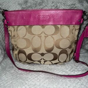 NWOT Coach Signature Satchel berry pink stripe Monogram